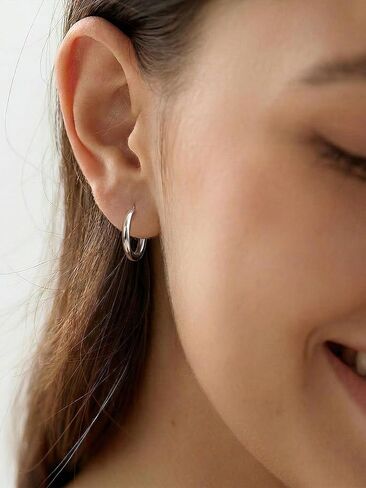 Sterling Silver Huggie Hoop Earrings | Lightweight Cartilage Earrings | Hypoallergenic Sterling Silver Small Hoop and Tiny Stud Earrings for Multiple Piercings | 14K white Gold Plated in Saudi Arabia