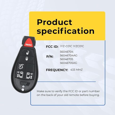 استبدال Key Fob متوافق مع Town & Country 2008-2016 FCC IYZ-C01C IYZC01C رقم الجزء 56046704 56046704AG 56046705 56046705AG حزمة من 2 in Kuwait
