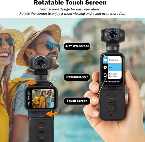 كاميرا تسجيل فيديو بدقة 5K مع شاشة تعمل باللمس، وكاميرا جيب Action Cam Wi-Fi Body POV مع عدسة إلكترونية دوارة بزاوية 270 درجة، وتتبع الوجه، وجهاز التحكم عن بعد، وميكروفون خارجي، وبطاقة 128 جيجابايت in Kuwait