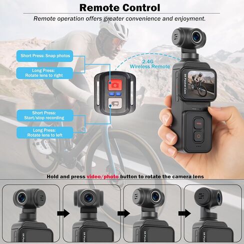 كاميرا تسجيل فيديو بدقة 5K مع شاشة تعمل باللمس، وكاميرا جيب Action Cam Wi-Fi Body POV مع عدسة إلكترونية دوارة بزاوية 270 درجة، وتتبع الوجه، وجهاز التحكم عن بعد، وميكروفون خارجي، وبطاقة 128 جيجابايت in Kuwait