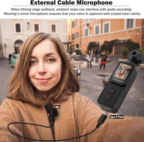 كاميرا تسجيل فيديو بدقة 5K مع شاشة تعمل باللمس، وكاميرا جيب Action Cam Wi-Fi Body POV مع عدسة إلكترونية دوارة بزاوية 270 درجة، وتتبع الوجه، وجهاز التحكم عن بعد، وميكروفون خارجي، وبطاقة 128 جيجابايت in Kuwait