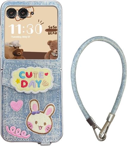 Wallet Case for Motorola Razr 2025/2024, Razr 2025/2024 Phone Case with Strap for Women Girls, Cute Stylish Design Shockproof Case Compatible with Moto Razr 2024/2025 Blue in Kuwait