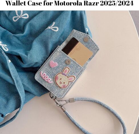 Wallet Case for Motorola Razr 2025/2024, Razr 2025/2024 Phone Case with Strap for Women Girls, Cute Stylish Design Shockproof Case Compatible with Moto Razr 2024/2025 Blue in Kuwait