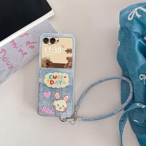 Wallet Case for Motorola Razr 2025/2024, Razr 2025/2024 Phone Case with Strap for Women Girls, Cute Stylish Design Shockproof Case Compatible with Moto Razr 2024/2025 Blue in Kuwait
