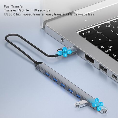 7 in 1 USB Hub Adapter | 1xUSB 3.0 (5Gbps) & 6xUSB 2.0 Ports, Aluminum Alloy Compact Design for PC Laptop (Plug & Play) in Kuwait