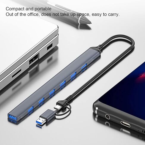 7 in 1 USB Hub Adapter | 1xUSB 3.0 (5Gbps) & 6xUSB 2.0 Ports, Aluminum Alloy Compact Design for PC Laptop (Plug & Play) in Kuwait