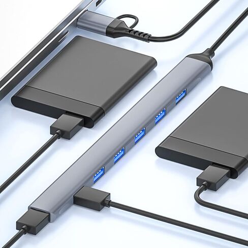 7 in 1 USB Hub Adapter | 1xUSB 3.0 (5Gbps) & 6xUSB 2.0 Ports, Aluminum Alloy Compact Design for PC Laptop (Plug & Play) in Kuwait