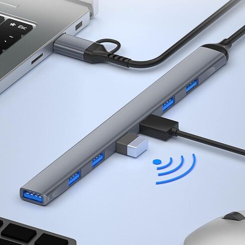 7 in 1 USB Hub Adapter | 1xUSB 3.0 (5Gbps) & 6xUSB 2.0 Ports, Aluminum Alloy Compact Design for PC Laptop (Plug & Play) in Kuwait