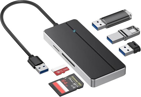 5-in-1 USB 3.0 Hub with 3 USB Ports, SD & Micro SD Card Reader, USB-A to USB-C Adapter, 5Gbps Data Transfer, Plug & Play for MacBook Pro/Air, iMac, Dell XPS, Surface Pro, Chromebook in Kuwait