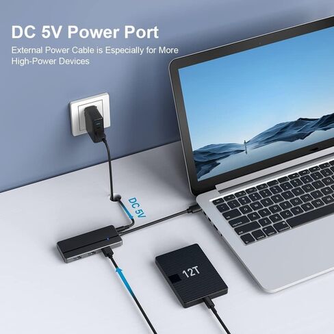 5-in-1 USB 3.0 Hub with 3 USB Ports, SD & Micro SD Card Reader, USB-A to USB-C Adapter, 5Gbps Data Transfer, Plug & Play for MacBook Pro/Air, iMac, Dell XPS, Surface Pro, Chromebook in Kuwait