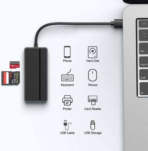 5-in-1 USB 3.0 Hub with 3 USB Ports, SD & Micro SD Card Reader, USB-A to USB-C Adapter, 5Gbps Data Transfer, Plug & Play for MacBook Pro/Air, iMac, Dell XPS, Surface Pro, Chromebook in Kuwait