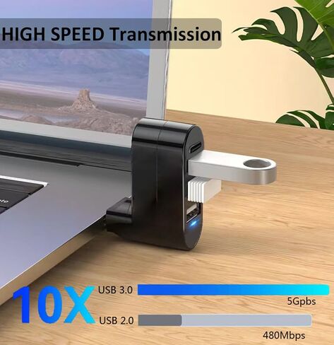 USB 3.0 Hub [90°/180° Degree Rotatable], 4-Port USB Splitter Extender with 3 USB Ports & 1 USB C Power/Data Port, USB Hub for Laptop, Car, MacBook Pro/Air/Pro in Kuwait