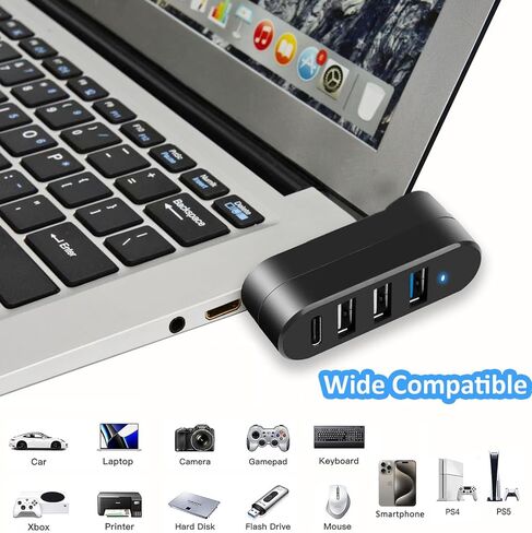 USB 3.0 Hub [90°/180° Degree Rotatable], 4-Port USB Splitter Extender with 3 USB Ports & 1 USB C Power/Data Port, USB Hub for Laptop, Car, MacBook Pro/Air/Pro in Kuwait