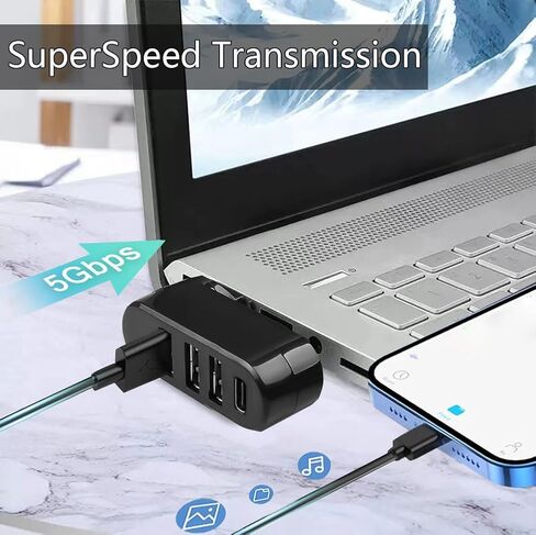 USB 3.0 Hub [90°/180° Degree Rotatable], 4-Port USB Splitter Extender with 3 USB Ports & 1 USB C Power/Data Port, USB Hub for Laptop, Car, MacBook Pro/Air/Pro in Kuwait