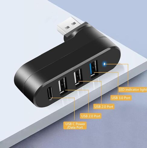 USB 3.0 Hub [90°/180° Degree Rotatable], 4-Port USB Splitter Extender with 3 USB Ports & 1 USB C Power/Data Port, USB Hub for Laptop, Car, MacBook Pro/Air/Pro in Kuwait