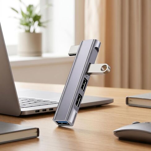 موزع 4 في 1 من النوع C، محول USB 3.0 من الألومنيوم مع 4 منافذ USB-A، فاصل متعدد المنافذ بتصميم قابس جانبي لأجهزة MacBook، والكمبيوتر المحمول، والكمبيوتر الشخصي، وسطح المكتب، والكمبيوتر اللوحي، والهاتف - رمادي فضائي in Kuwait