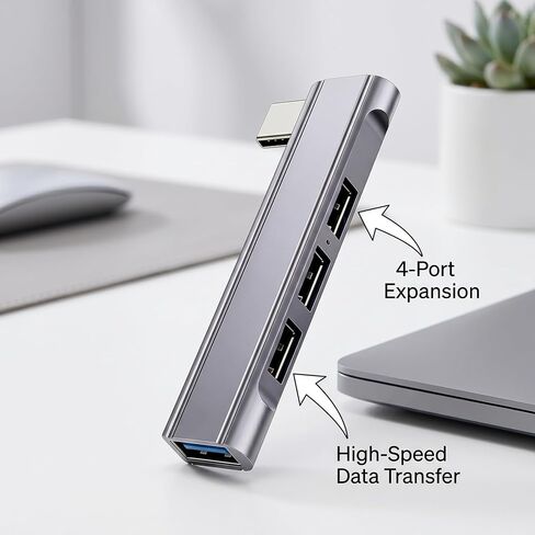 موزع 4 في 1 من النوع C، محول USB 3.0 من الألومنيوم مع 4 منافذ USB-A، فاصل متعدد المنافذ بتصميم قابس جانبي لأجهزة MacBook، والكمبيوتر المحمول، والكمبيوتر الشخصي، وسطح المكتب، والكمبيوتر اللوحي، والهاتف - رمادي فضائي in Kuwait