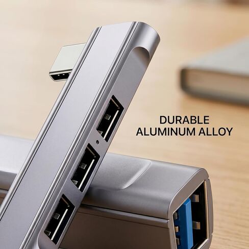 موزع 4 في 1 من النوع C، محول USB 3.0 من الألومنيوم مع 4 منافذ USB-A، فاصل متعدد المنافذ بتصميم قابس جانبي لأجهزة MacBook، والكمبيوتر المحمول، والكمبيوتر الشخصي، وسطح المكتب، والكمبيوتر اللوحي، والهاتف - رمادي فضائي in Kuwait