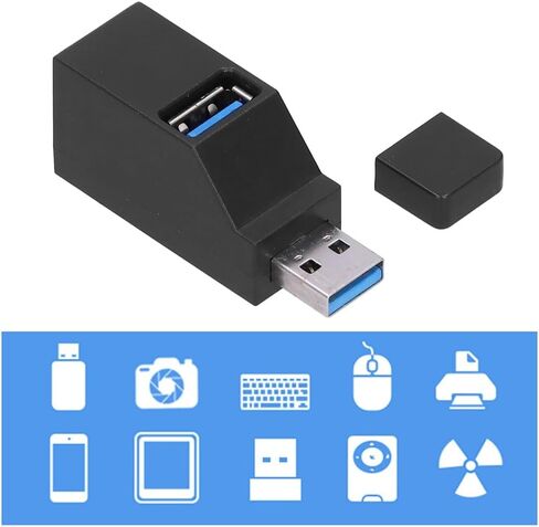 موزع USB بثلاثة منافذ مع حبل - محول نقل البيانات المحمول USB 3.0 و2.0 لأجهزة الكمبيوتر المحمولة وأجهزة الكمبيوتر المكتبية، تصميم مضغوط in Kuwait