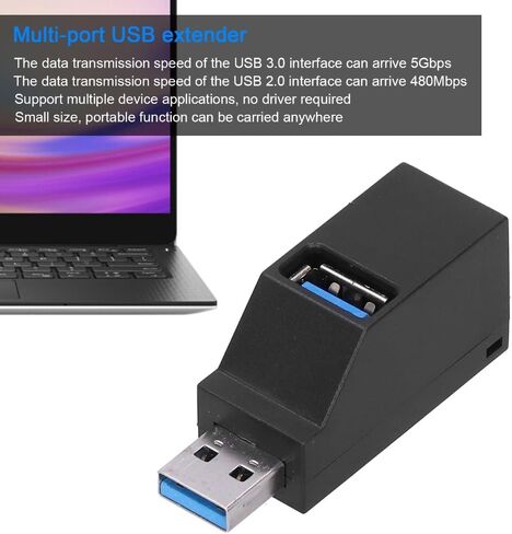 موزع USB بثلاثة منافذ مع حبل - محول نقل البيانات المحمول USB 3.0 و2.0 لأجهزة الكمبيوتر المحمولة وأجهزة الكمبيوتر المكتبية، تصميم مضغوط in Kuwait