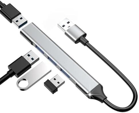 موزع USB متعدد المنافذ من الألومنيوم، مقسم 4 منافذ USB 2.0/3.0، محول بيانات محمول رفيع للغاية لنظام التشغيل Windows/Mac/Android/Linux in Kuwait
