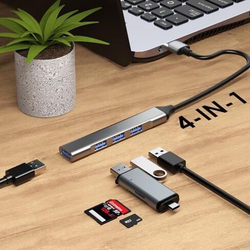 موزع USB متعدد المنافذ من الألومنيوم، مقسم 4 منافذ USB 2.0/3.0، محول بيانات محمول رفيع للغاية لنظام التشغيل Windows/Mac/Android/Linux in Kuwait