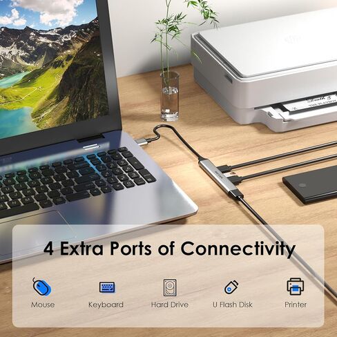 موزع USB متعدد المنافذ من الألومنيوم، مقسم 4 منافذ USB 2.0/3.0، محول بيانات محمول رفيع للغاية لنظام التشغيل Windows/Mac/Android/Linux in Kuwait