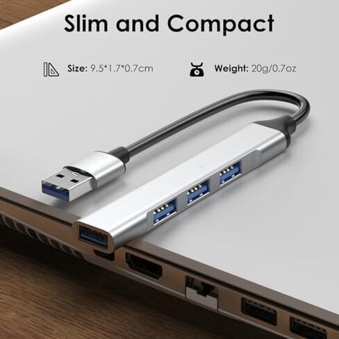 موزع USB متعدد المنافذ من الألومنيوم، مقسم 4 منافذ USB 2.0/3.0، محول بيانات محمول رفيع للغاية لنظام التشغيل Windows/Mac/Android/Linux in Kuwait