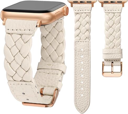 TOYOUTHS Braided Leather Strap Compatible with Apple Watch Band Women 38/40/41/42/44/45/46/49mm Soft Thin Leather Dressy Designer Woven Bracelet for iWatch Series 11 10 9 8 7 6 5 4 Ultra SE 3 2 1 in Kuwait