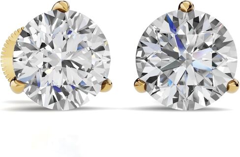الوضوح الطبيعي I1-I2 3 Prong Martini 0.2 cttw إلى 2 cttw 14K الذهب الحقيقي الماس ترصيع الأقراط مع المسمار الخلفي الآمن للنساء والرجال in Kuwait