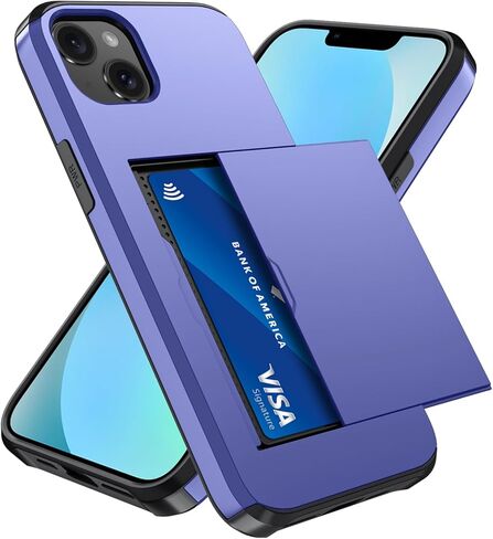 Qinmay Compatible with iPhone 13 Case with Card Holder, Dual Layer Shockproof,Heavy Duty Protective Hidden Slot Slim Wallet Phone Cover，Black in Kuwait