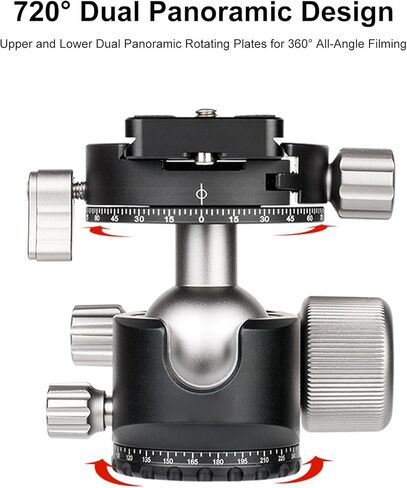 GOWENIC Tripod Ball Head, Dual 360 Panoramic System, Precision Control, 68mm Quick Release Plate, with Large Ball Head, for Tripod Monopod in Kuwait