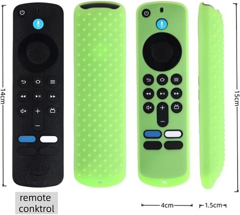 قطعتان من غطاء السيليكون لجهاز التحكم عن بعد Fire Stick، حافظة واقية لجهاز Alexa Fire TV Remote 4K بديل متوافق مع غطاء الجلد عن بعد Firestick، مضاد للانزلاق، يتوهج في الظلام، مع حبل قصير، أخضر + أزرق in Kuwait