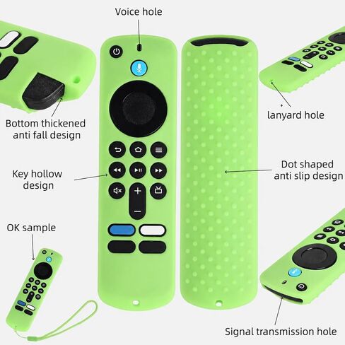 قطعتان من غطاء السيليكون لجهاز التحكم عن بعد Fire Stick، حافظة واقية لجهاز Alexa Fire TV Remote 4K بديل متوافق مع غطاء الجلد عن بعد Firestick، مضاد للانزلاق، يتوهج في الظلام، مع حبل قصير، أخضر + أزرق in Kuwait