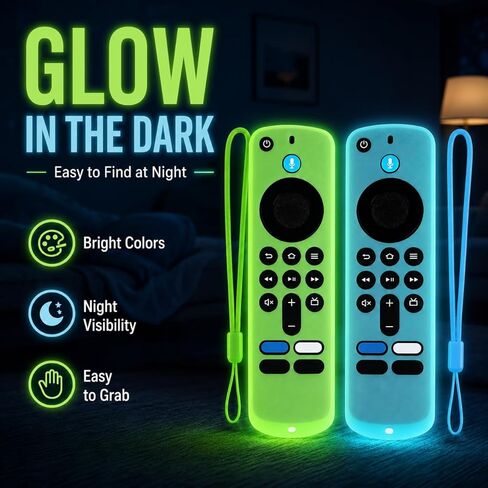 قطعتان من غطاء السيليكون لجهاز التحكم عن بعد Fire Stick، حافظة واقية لجهاز Alexa Fire TV Remote 4K بديل متوافق مع غطاء الجلد عن بعد Firestick، مضاد للانزلاق، يتوهج في الظلام، مع حبل قصير، أخضر + أزرق in Kuwait