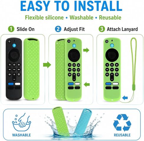 قطعتان من غطاء السيليكون لجهاز التحكم عن بعد Fire Stick، حافظة واقية لجهاز Alexa Fire TV Remote 4K بديل متوافق مع غطاء الجلد عن بعد Firestick، مضاد للانزلاق، يتوهج في الظلام، مع حبل قصير، أخضر + أزرق in Kuwait