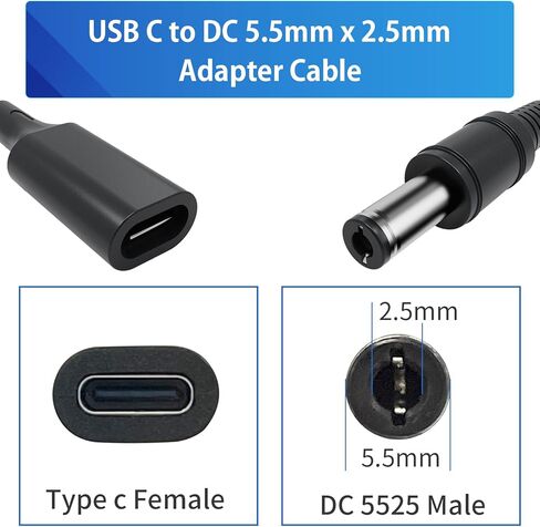 JLY USB C to DC 5.5mm x 2.5mm Power Cable Cord, Type C Input to DC 5V Out Charging Cable, Work with PD Charger and PD Power Bank, Portable for Outdoor Test, Studio and Travel in Kuwait
