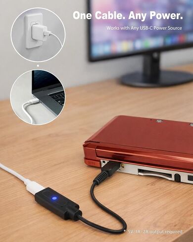 USB-C to 3DS Charger Cable for Nintendo 3DS / 2DS / DSi – USB-C Female Input – Supports 5V PD & Standard USB-C Chargers in Kuwait