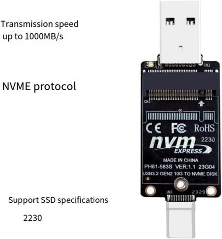 M.2 to USBA Type-C HDD Case Adapter Board NVME HDD Enclosure Interposer Board JMS583 10Gbps Support 2230 Size SSD in Kuwait