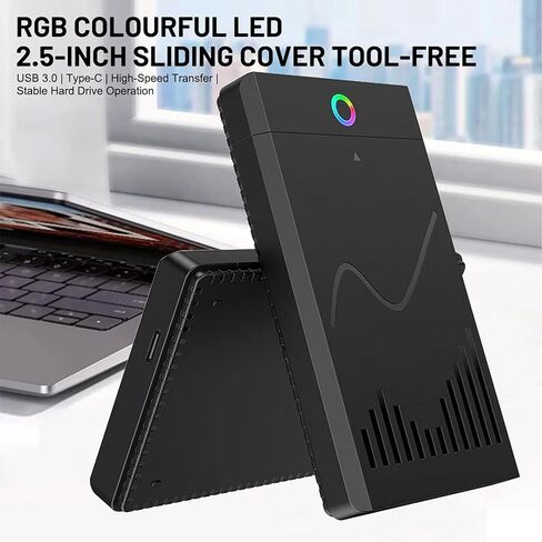 Type-C RGB Hard Drive Enclosure Sliding Cover Up to 5Gbps Data Transfer for 2.5" SATA I/II/III HDD & SSD in Kuwait