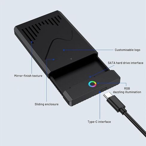 Type-C RGB Hard Drive Enclosure Sliding Cover Up to 5Gbps Data Transfer for 2.5" SATA I/II/III HDD & SSD in Kuwait
