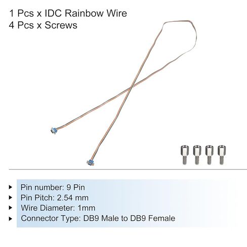 Generic IDC Rainbow Wire Flat Ribbon Cable DB9 Male to DB9 Female 78.7 Inch Length 2.54mm Pitch Breadboard Jumper Wires for Electronic Projects in Kuwait