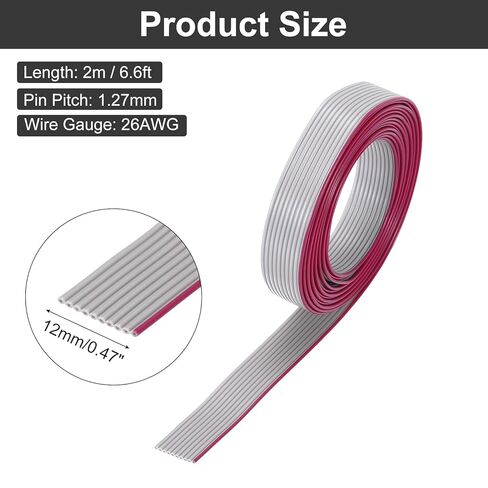 Generic 26AWG IDC سلك كابل الشريط المسطح 2 متر/6.6ft طول 1.27 مللي متر الملعب 10 دبوس رمادي لتوصيل JTAG/ISP in Kuwait