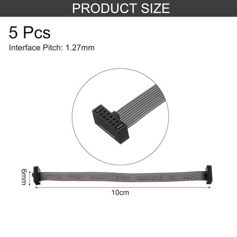 Generic 5 Pcs IDC Flat Ribbon Cable, 1.27mm Pitch 6mm Width 10cm Long 10 Pin FC to FC Flat Ribbon Connector Jumper Wire for PC, LED Displays in Kuwait