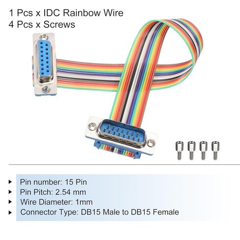 Generic IDC قوس قزح سلك الشريط المسطح كابل DB15 ذكر إلى DB15 أنثى 8 بوصة طول 2.54 مللي متر الملعب أسلاك توصيل معززة للمشاريع الإلكترونية in Kuwait