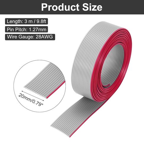 Generic 28AWG IDC Wire Flat Ribbon Cable 3 m/9.8ft Length 1.27mm Pitch 16 Pin Gray for JTAG/ISP Connecting in Kuwait
