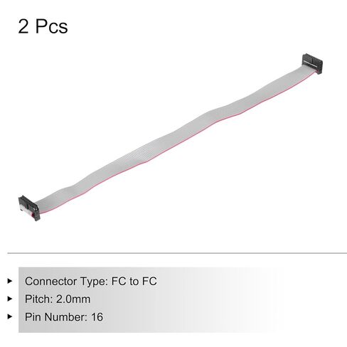 Generic IDC 16Pin Flat Ribbon Cable, 2.0mm Pitch FC to FC Connector 30cm Length Grey Jumper Wire for Computer LED Display DVD, 2Pcs in Kuwait
