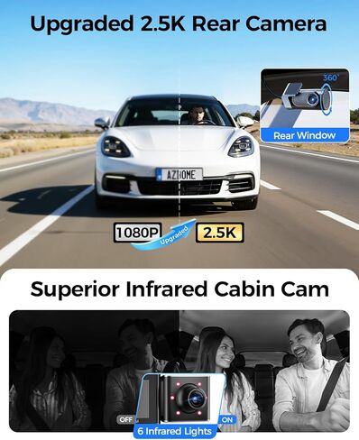 AZDOME 3 Channel Dash Cam Front and Rear Inside, 4K+1080P+2.5K ADAS Dash Cam, 3.19'' IPS Car Camera, 5.8G WiFi GPS Dash Cam for Cars, Voice Control, Night Vision, 24/7 Parking Mode, 64GB Card M550 Pro in Kuwait