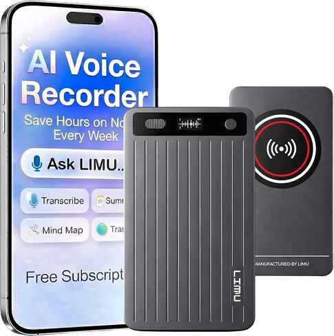 LIMU AI Voice Recorder Pen with App Control - 64GB German Design AI Note Taking Device - GPT 5 Translation, Summaries & Mind Maps 125 Language, 400 Min/Month, 25h Audio Recorder with Transcription in Kuwait