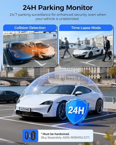 AZDOME 3 Channel Dash Cam Front and Rear Inside, 4K+1080P+2.5K ADAS Dash Cam, 3.19'' IPS Car Camera, 5.8G WiFi GPS Dash Cam for Cars, Voice Control, Night Vision, 24/7 Parking Mode, 64GB Card M550 Pro in Kuwait
